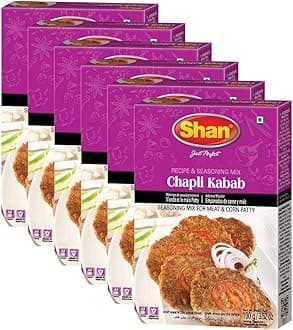 Shan Chapli Kabab Recipe and Seasoning Mix 3.52 oz (100g) - Spice Powder for Traditional Meat & Corn Patty - Suitable for Vegetarians - Airtight Bag in a Box (Pack of 6)