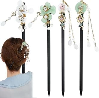 Aswewamt 4 Pcs Japanese Chinese Hair Stick Retro Wooden Hairpin Flower Hair Chopsticks Vintage Hanfu Pins Headdress Classic Hair Fork for Long Hair Women