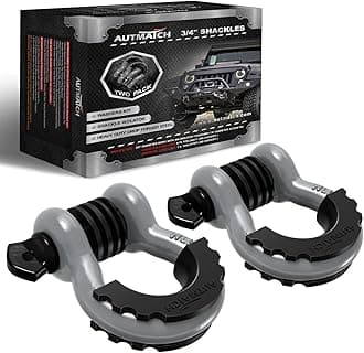AUTMATCH D Ring Shackle 3/4" Shackles (2 Pack) 41,887Ibs Break Strength with 7/8" Screw Pin and Shackle Isolator Washers Kit for Tow Strap Winch Off Road Vehicle Recovery Gray & Black