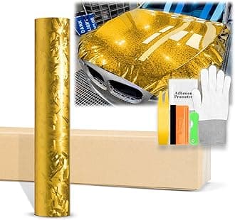 20"x60" (1.6FTx5FT) Gloss Gold 24K Chopped Forged Carbon Fiber Textured Vinyl Wrap Auto Car Sticker Decal Sticker Film Sheet Bubble Free Air Release Technology with Tool Kit