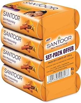 Santoor Soap with Sandal And Turmeric - Pack of 4 soaps (125g each)