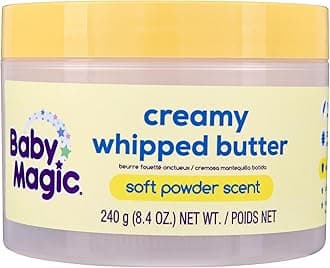 Baby Magic Creamy Whipped Butter | 240g | Soft Powder Scent | Nourishing Formula with Calendula Oil & Aloe | Hypoallergenic & Paraben-Free | Dermatologist Recommended