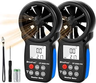 [2 PCS]HoldPeak Handheld Anemometer Barometer, Weather Meter for Wind Speed, Temperature, Humidity, Dew Point, Altitude, Barometric Pressure, Wind Chill Measuring, Digital Wind Guage 866B-WM