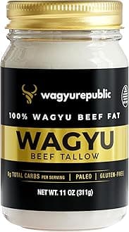Wagyu Republic Beef Tallow ⎸11Oz Glass Jar, Grass Fed Tallow, Great For Cooking Steak Or As Balm ⎸ Keto, Gluten Free Protein Snacks Adults, Perfect Whole 30 Carnivore Diet