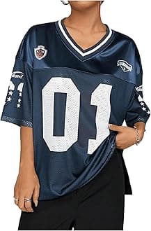 Women's Plus Size Football Jersey Shirts Oversized T Shirt Graphic Letter Print V Neck Short Sleeve Streetwear Top