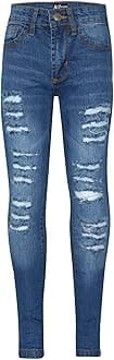 Girls Ripped Jeans Comfort Skinny Stretch Lightweight - Girls Jeans JN28 Mid Blue 13
