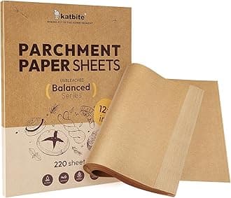 Katbite 220 Pcs Parchment Paper Sheets Balanced Series, 12x16 Inches Unbleached Baking Paper Non-Stick for Gently Baking, Pre-Cut Parchment Paper Suitable for Baking, Cooking,Air FryerThe Forest Stewardship Council