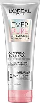 L'Oreal Paris Glossing Sulfate Free Shampoo with Glycolic Acid, Hair Care for Lasting Shine and Smoothness for Dull, Dry Hair, EverPure, 6.8 Fl Oz