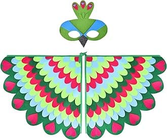 Proumhang Kids Bird Wings Costume For Age 3~8 Years,Bird Owl And Peacock Masque Owl Dress Up,Boys Girls Felt Eye Masque And Wings Set,Halloween Colorful Fancy Dress