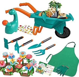 16Pcs Kids Gardening Tools Outdoor Toys Set Backyard Play with 93 PCS DIY Flower Garden Building Preschool Activities (Green)