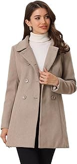 Allegra K Women's Peter Pan Collar Double Breasted Winter Long Trench Pea Coat