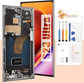 OLED Screen for Samsung Galaxy S23 Ultra LCD Screen SM-S918B Touch Screen Digitizer Assembly Replacement Parts with Frame (with Fingerprint Function) (Only Compatible with