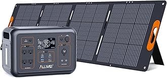 ALLWEI LiFePO4 Portable Power Station 1200W with 1 * 200W Solar Panel, Fast Charge in 1.5Hrs, 1008Wh Solar Generator(Peak 2400W), 4* AC Outlet, Home Backup Battery for Emergency RV Camping Off-grid
