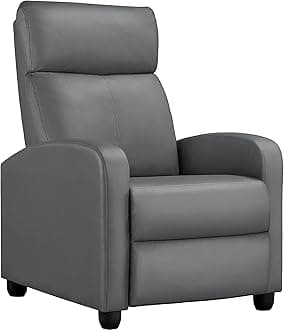 Yaheetech Modern Gray PU Leather Recliner Adjustable Soft Upholstered Single Sofa Reclining Armchair for Living Room Bedroom