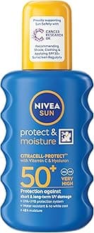 Protect & Moisture Sun Spray SPF 50+ (200ml), Moisturising Suncream Spray with Vitamin C and Hyaluron, Immediate UVA/UVB Protection, Fast-Absorbing No White Cast Formula