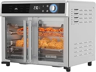 BLACK+DECKER Crisp 'N Bake Air Fryer Toaster Oven Combo, 12 in 1 Countertop Convection Oven Cooks Food Fast, Fits a Whole Pizza or 6 Toast Slices, French Doors with Stainless Steel Finish