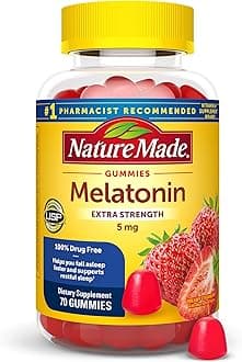Nature Made Melatonin 5mg Adult Melatonin Gummies, 100% Drug Free Sleep Aid, 70 Gummies, Extra Strength Nature Made Melatonin