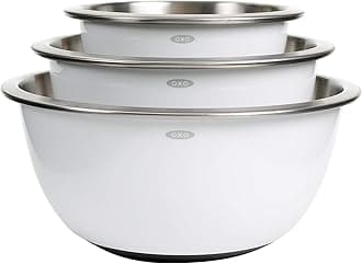 DevaCurl 2 OXO Good Grips 3-Piece Stainless-Steel Mixing Bowl Set, White, 18/8 Stainless Steel