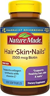 Nature Made Hair Skin and Nails with Biotin 2500 mcg, Dietary Supplement For Healthy Hair Skin and Nails Support, 120 Softgels, 120 Day Supply