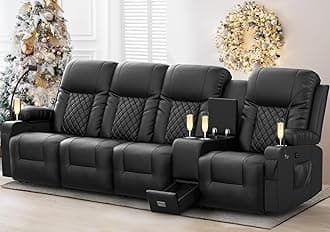 YONISEE 4 Seat Recliner Sofa, Large Reclining Sofa with Storage Console, Manual Reclining Chair with USB Ports, 2 Cell Phone Holder, 4 Seater Recliner Couch for Living Room