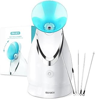 EZBASICS Facial Steamer-Nano Ionic Face Steamer for Home Facial, Unclogs Pores, Warm Mist Humidifier Atomizer, Humidifier Moisturizing Face Spa Steamer, Bonus Stainless Steel Skin Kit(Blue)
