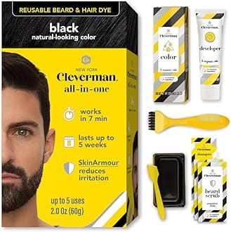 Black Hair & Beard Dye for Men, All-in-One Reusable Kit - Natural-Looking Gray Coverage, Professional-Quality, Ammonia-Free, 3.38 Fl Oz (1 Pack), Black, Suitable for Black Hair