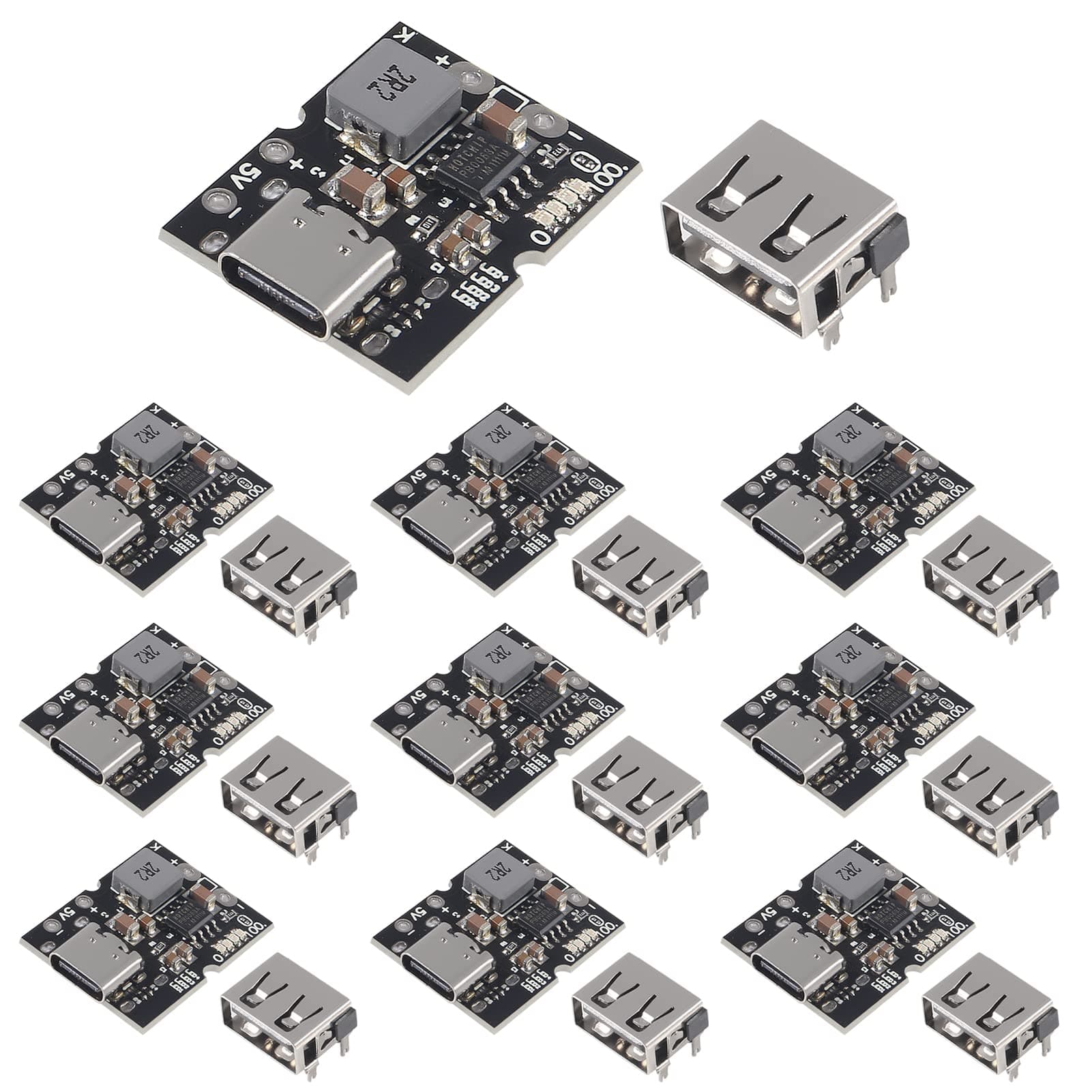 10PCS Type-C USB 5V 2A Boost Converter Step-Up Power Module Lithium Battery Charging Protection Board LED Display USB for DIY Charger ( no Welding Version)