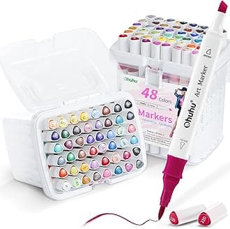 Ohuhu Alcohol Markers Brush Tip: Double Tipped Art Marker Set for Artists Adults Drawing Sketching Illustration - Brush Chisel Color Markers - Pack with 94 Vibrant Colors 2 Marker Cases 2 Blenders