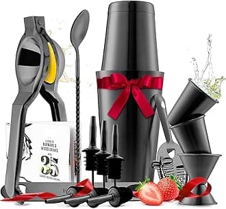 EATEX Bar Set Cocktail Shaker Set, Stainless Steel Mixology Bartender Kit, 16 Piece Cocktail Kit, tail Set, Bar Tools: 30oz Martini Shaker, Muddler, Bar Kit Cocktail Book, Jigger and Pourers
