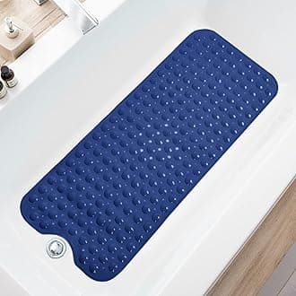 Bath Tub and Shower Mats, Non-Slip 39 x 16 Inch Extra Long Bathtub Mat, Machine Washable BathMat with Drain Holes, Suction Cups for Bathroom (Opaque Navy Blue)