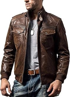 Men Biker retro Brown Leather Motorcycle Jacket Genuine Leather jacket