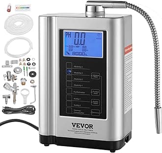 VEVOR Alkaline Water Ionizer Machine, pH 3.5-10.5 Alkaline Acidic Hydrogen Water Purifier, 7 Water Settings Home Filtration System, Up to -550mV ORP, 8000L Per Filter, Auto-Cleaning, White, Silver
