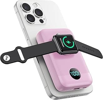 Magnetic Portable Charger 10800mAh,4-in-1 Wireless Power Bank with iWatch Charger, QC4.0+20W PD Fast Charging USB C Battery Pack with LCD Display for Magsafe,iPhone 16/15/14/13/12,Apple Watch, Pink