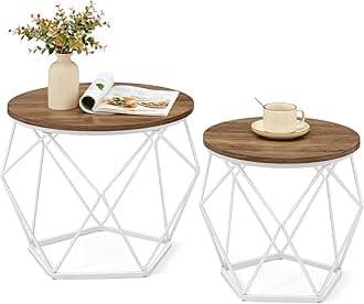 VASAGLE Round Coffee Table, Set of 2, Side Table, Sofa End, Modern Style, Rem...
