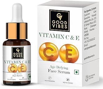 Good Vibes Vitamin C & Vitamin E Age Defying Serum, 10 ml Light Weight Non Greasy Helps Reduces Wrinkles Skin Repair, Naturally Glowing Face Serum, No Parabens & Sulphates, No Animal Testing