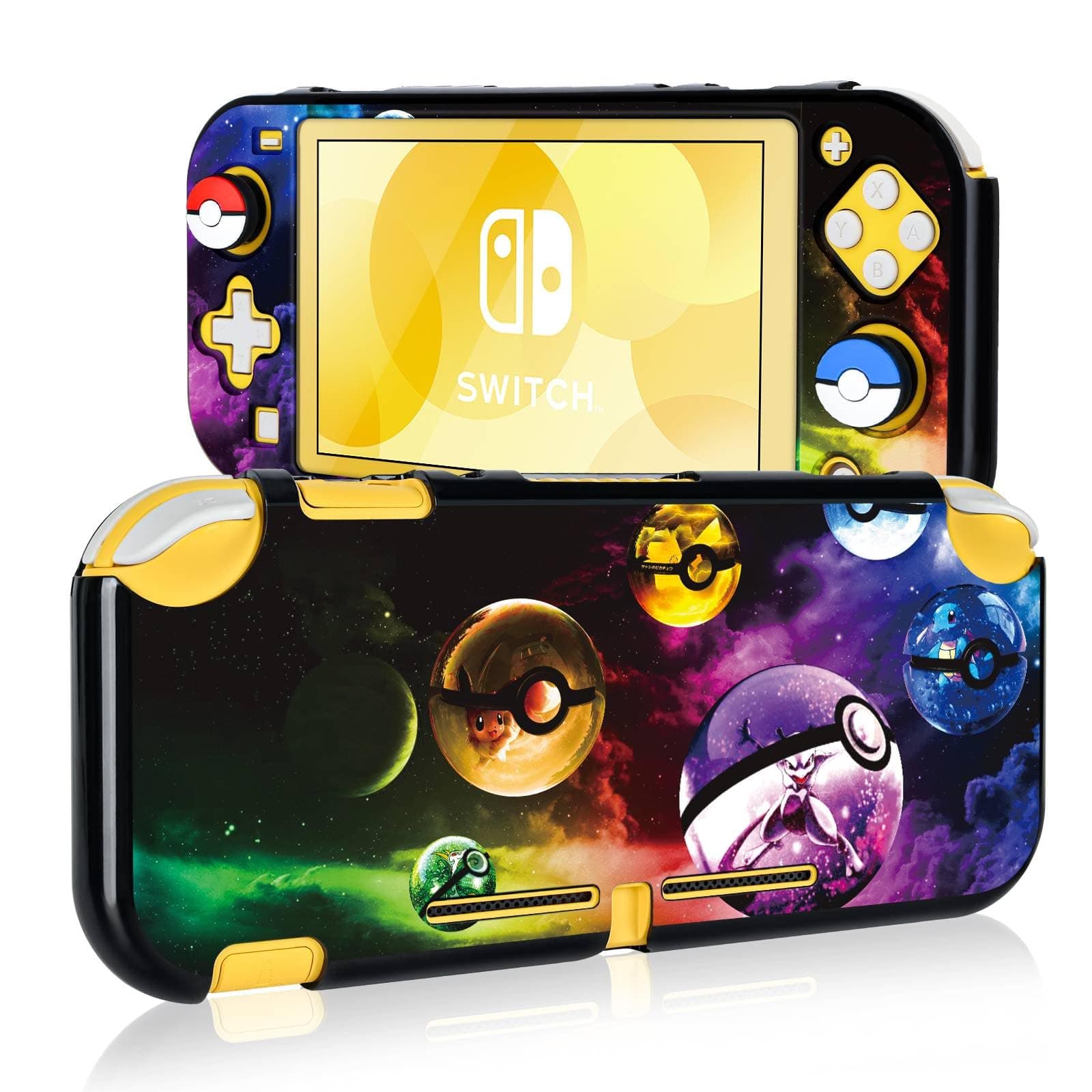 Cartoon Balls Switch Lite Protective Case Cool Hard PC Shell Shockproof Scratch Resistant Cover Joy Con Japanese Amine Skin with 2PCS Blue and Red Balls Thumb Grips Caps for Switch 2019