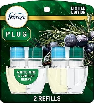 Febreze Odor-Fighting Fade Defy PLUG Air Freshener White Pine & Juniper Berry, 0.87oz Oil Refill, 2 Count