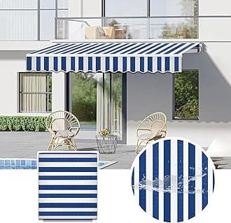 Commercial Patio Awning Top Replacement Fabric| 100% Polyester Sunshade Shelter with UV & Water-Resistant Fabric for Deck, Balcony, Yard, Coffee,Customizable(Blue White Stripes,11x4.9ft)