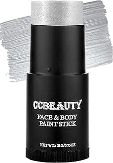CCbeautyMetallic Silver Face Paint Stick, Cream Blendable Full Body Paint Sticks,Sweatproof Hypoallergenic Waterproof Eye Black Stick for Sports, Halloween Special Effects SFX Cosplay Parties