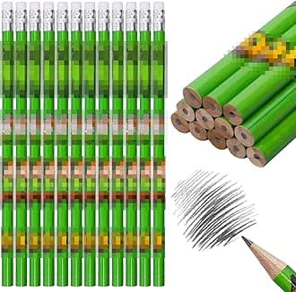 Mine Pencils 24Pcs Game Wooden Pencil Stationery Set Party Bags Fillers with Eraser for Kids Party Bag Pencils Class Gifts School Supplies