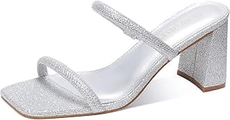 Women's Square Open Toe Heeled Sandals Two Strap Mules Slip On Block Chunky Mid Heels Sandals