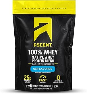100% Whey Protein Powder - Post Workout Whey Protein Isolate, Zero Artificial Flavors & Sweeteners, Gluten Free, 5.5g BCAA, 2.6g Leucine, Unflavored 2 lb