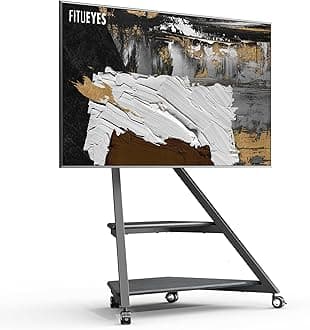 FITUEYES Design Floor TV Stand for 55-88 Inch TVs Load 60kg Angle adjustment ±20° TV Stand on Wheels with 2 shelves Eiffel Series