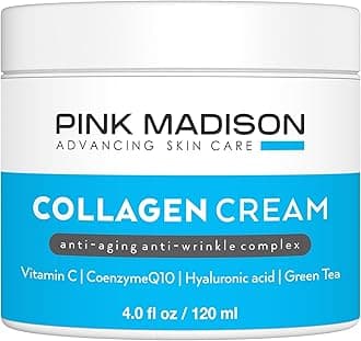 Pink Madison Skin Tightening Collagen Serum Cream with Hyaluronic Acid Anti Aging Face Treatment Fine Lines Wrinkles Men Women 4 Ounce Jar