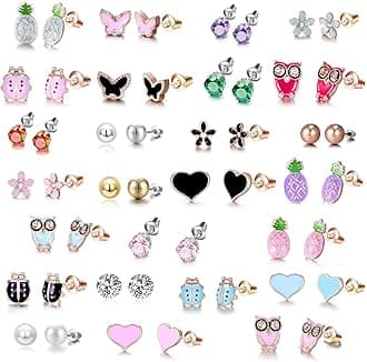 30 Pairs Hypoallergenic Earrings for Girls Sensitive Ears with Stainless Steel Post -Assorted Cute Stud Earrings for Teens Girls Women
