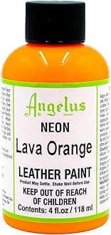 ANGELUS NEON ACRYLIC LEATHER PAINT 4 FL OZ/118ML BOTTLE. LAVA ORANGE 130