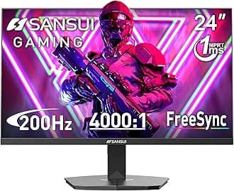 24 Inch Gaming Monitor 200Hz 180Hz 1Ms FreeSync HDR 110% sRGB FHD 1080P Computer Monitor HDMI DP Ports Eye Care Frameless VESA Mount Cable Management (ES-G24F4L HDMI Cable Included)