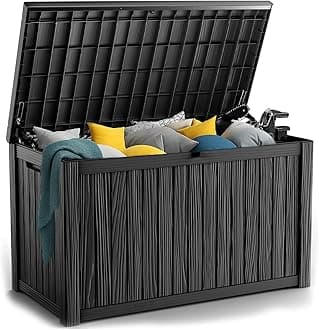 PatioZen 180 Gallon Resin Deck Box, Lockable Patio Outdoor Storage Box for Furniture, Garden Tools and Tools Storage, Waterproof Outside Storage Boxes - Black