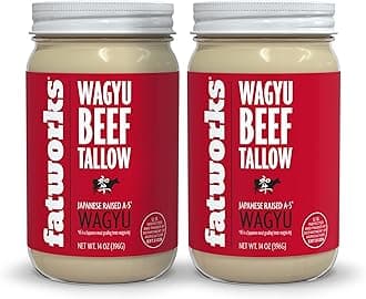 Fatworks 100% Pure A5 Japanese Wagyu Tallow, Ultimate Brisket Flavorizer, Certified A5 Wagyu, KETO, PALEO, CARNIVORE, WHOLE30 friendly, Non Hydrogenated- 14 oz. (2 Pack)