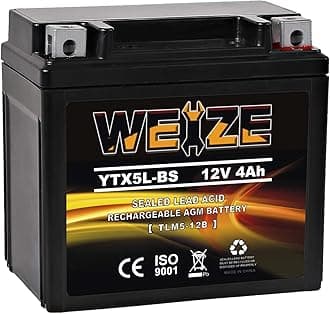 Weize YTX5L-BS High Performance - Maintenance Free - Sealed AGM Motorcycle CTX5L Battery compatible with Honda YUASA Yamaha ETX5L-BS Batteries
